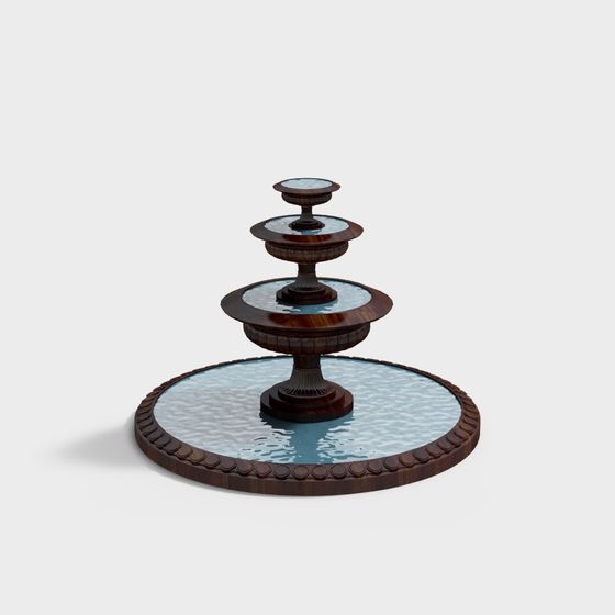 Elegant 3D Model Fountain in a Serene Garden