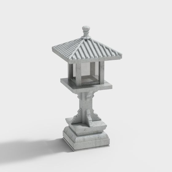 Detailed Low-Poly Stone Lantern 3D Model