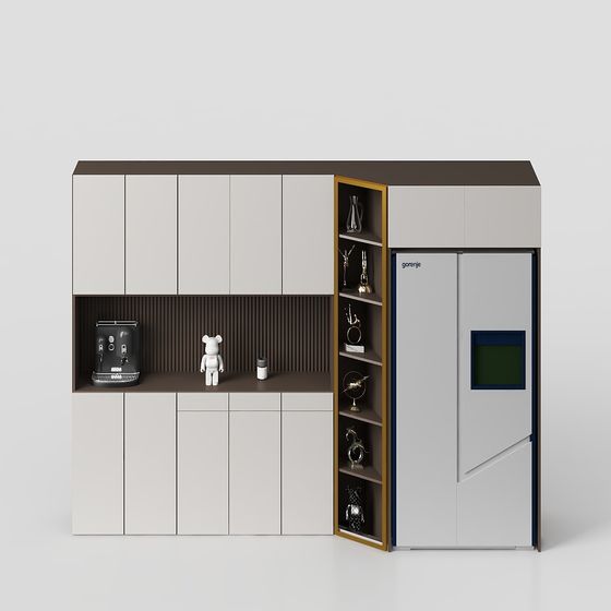 Integrated Kitchen Refrigerator Cabinet 3D Model in Black
