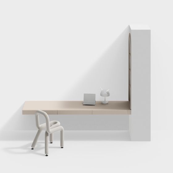 Children's Desk and Chair Set 3D Model in Beige for Modern Rooms