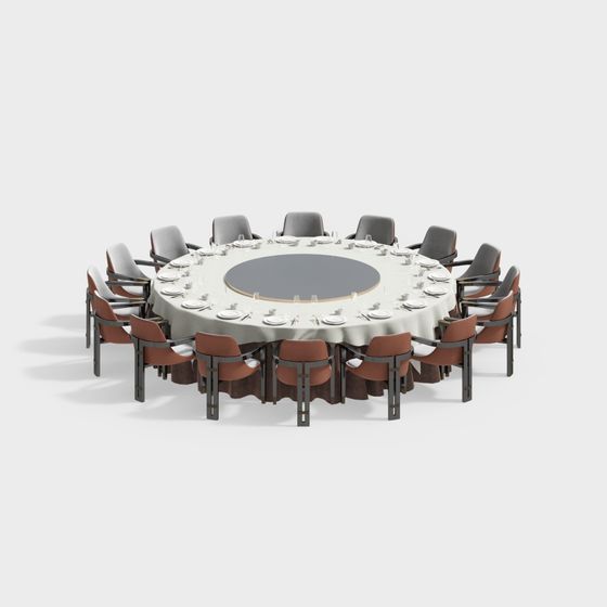 Round Conference Table and Chairs 3D model