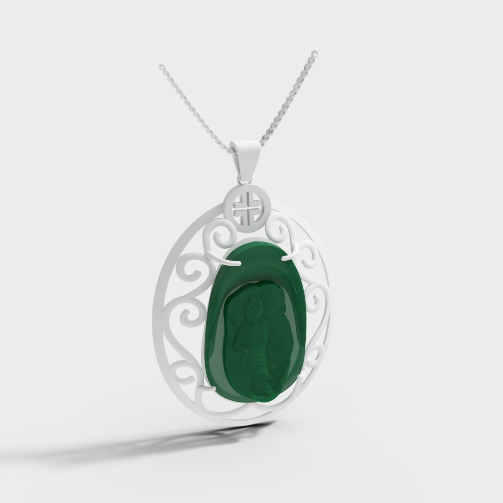 Elegant Green Gemstone Necklace 3D model