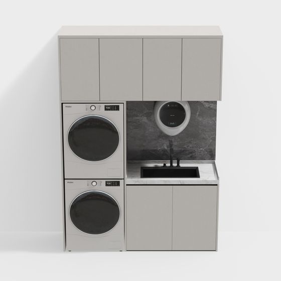 Minimalist Low-Polygon Laundry Cabinet 3D model