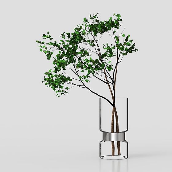 Natural Tree in Glass Vase 3D model