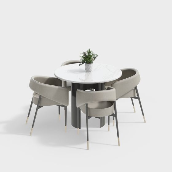 Modern Low-Poly Dining Table and Chair Set 3D model