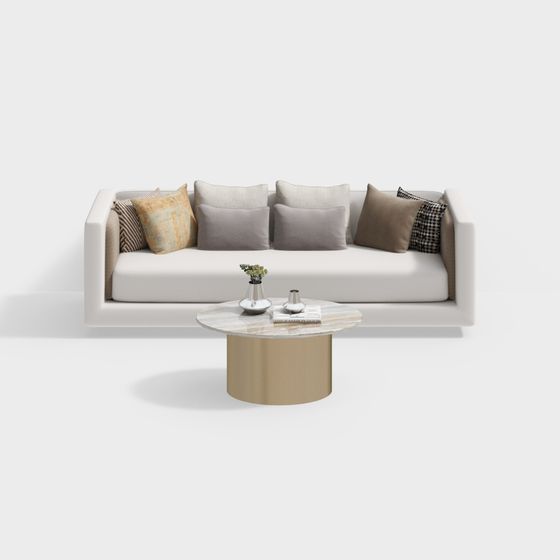 Modern Sales Office Sofa Set 3D Model in Beige