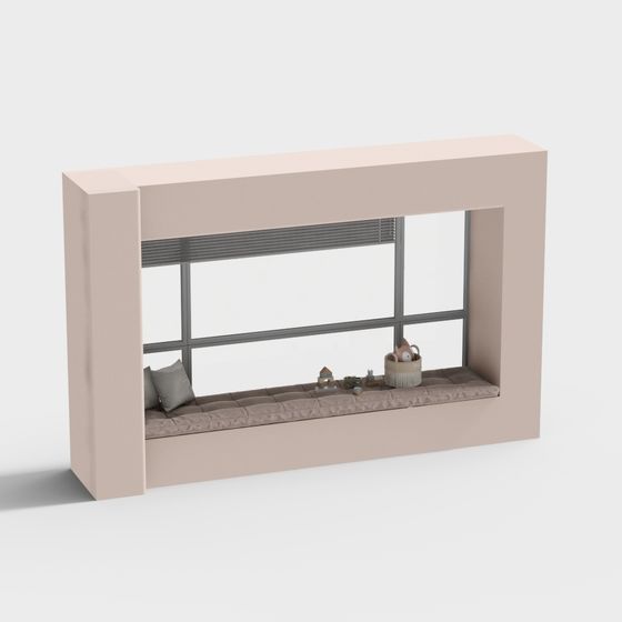Modern Building Bay Window 3D Model in Beige