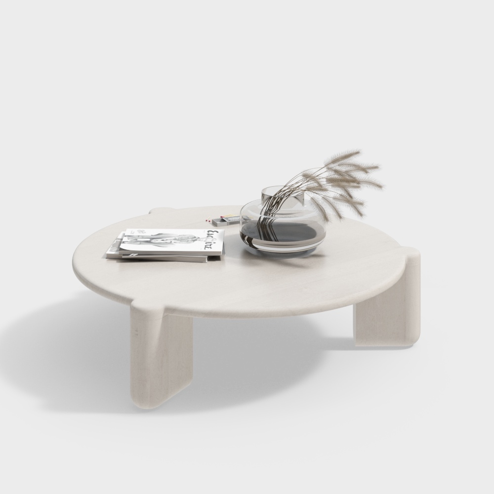 Streamlined Coffee Table 3D Model – Minimalist Beige Design