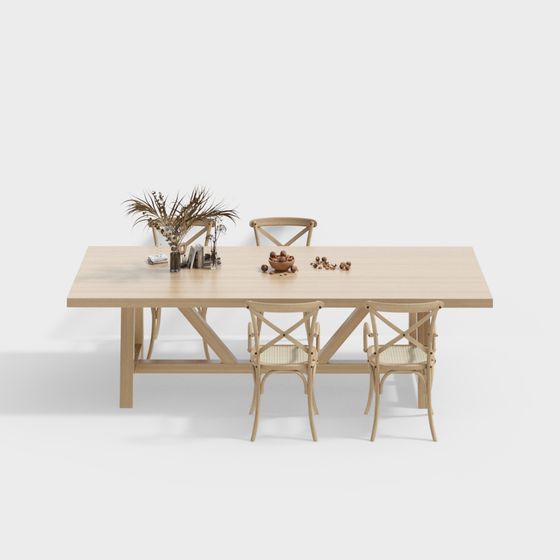 Wooden Dining Table and Chair Set 3D model