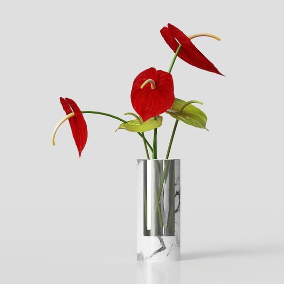 Marble Vase with Red Anther 3D model