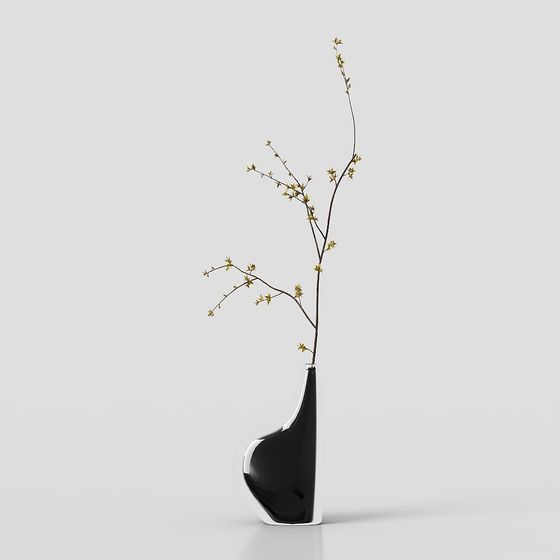 Elegant Low-Poly Vase with Branches 3D model