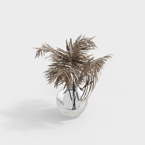 Glass Vase with Palm Leaves 3D model