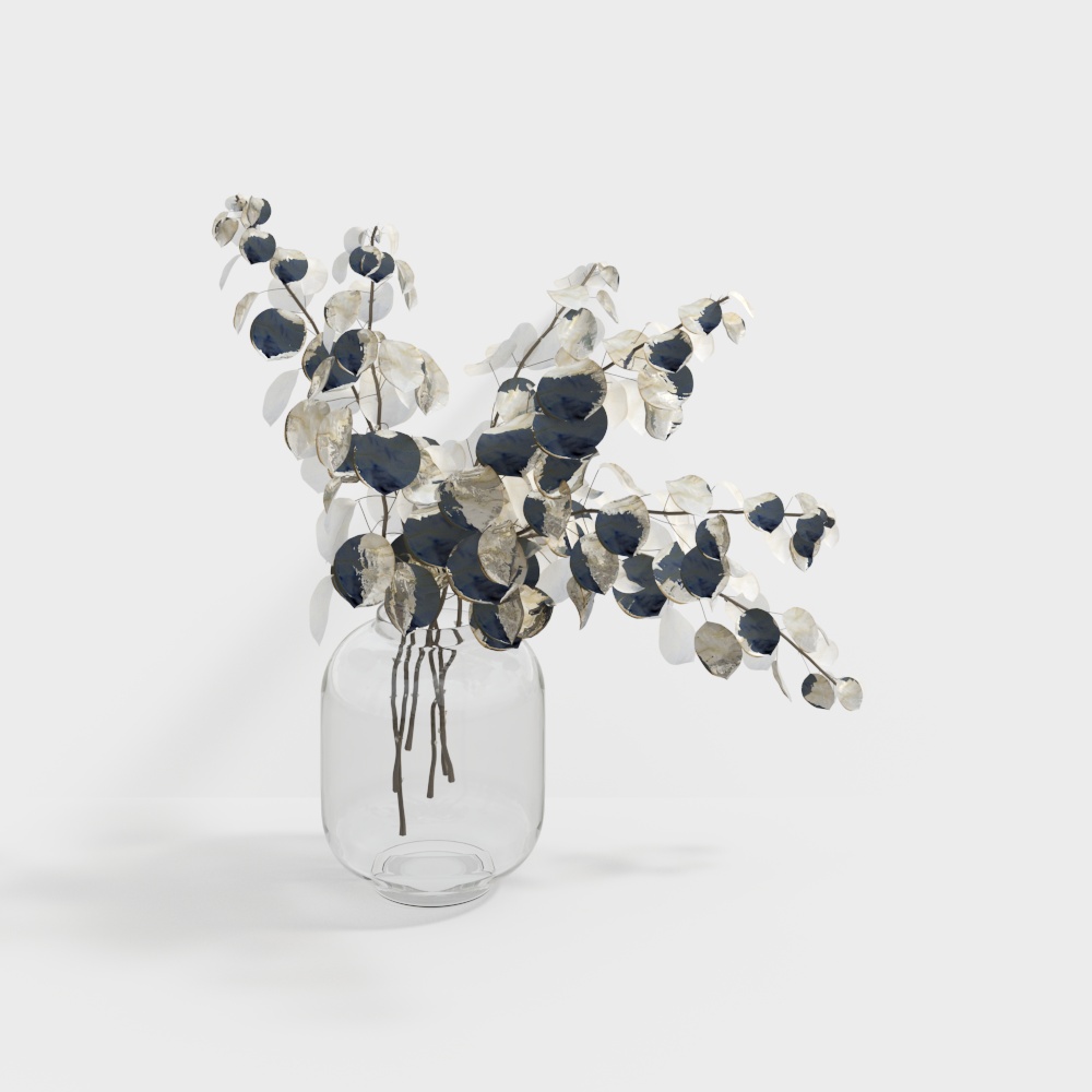 Glass Vase with Silver Leaves 3D Model – Low-Poly Decorative