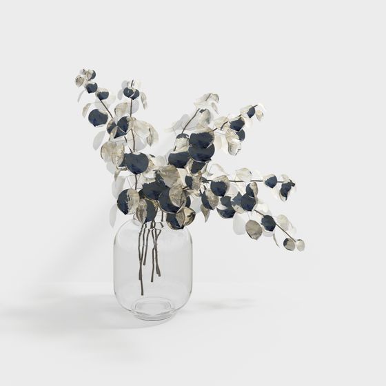 Glass Vase with Silver Leaves 3D model