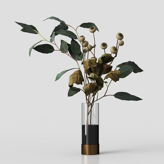 Glass Vase with Dried Branches 3D model