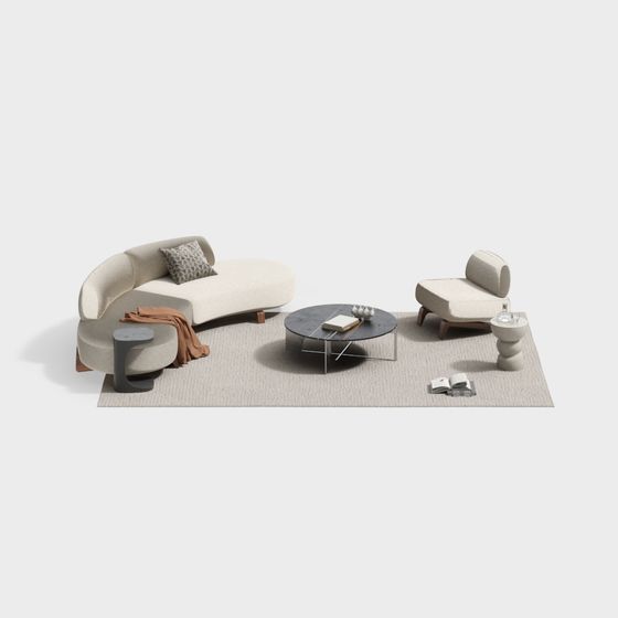 Wabi Sabi Living Room Sofa Set 3D Model in Contemporary Beige