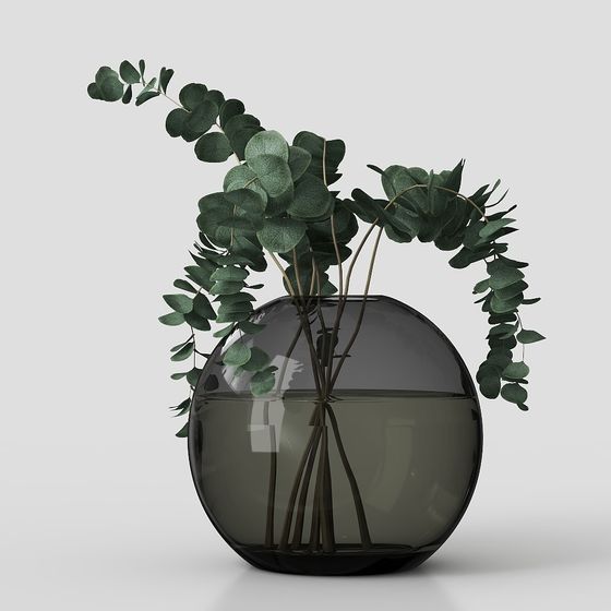 Elegant Eucalyptus Branch in Glass Vase 3D model