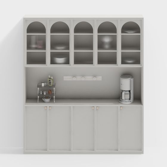 Modern Kitchen Side Cabinets 3D Model in Gray