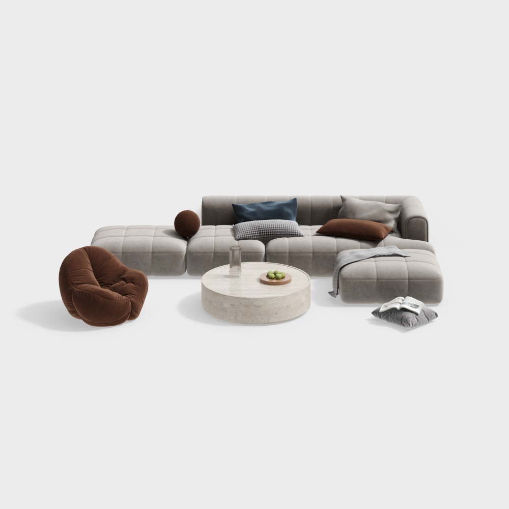 Modern Low-Poly Sofa Set 3D Model – Stylish Interior Asset