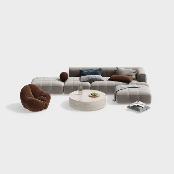 Modern Low-Poly Sofa Set 3D Model
