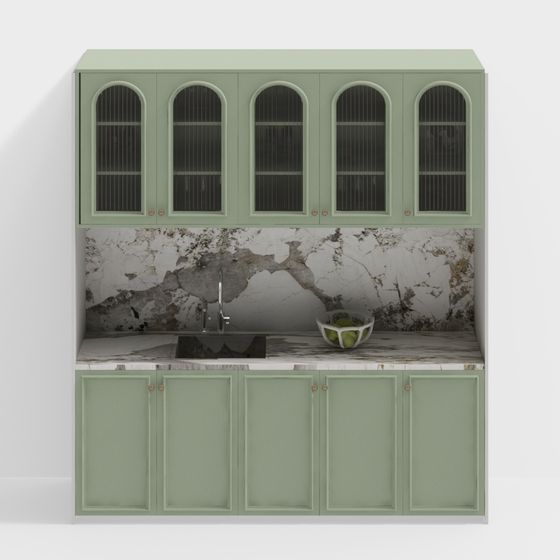 Modern Kitchen Side Cabinets 3D Model in Green