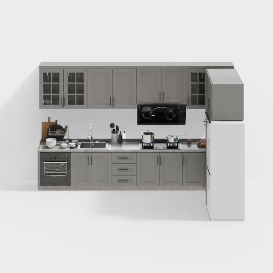 Modern Kitchen Cabinets 3D Model in Gray