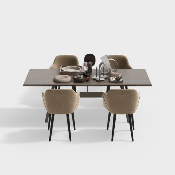 Modern Minimalist Dining Table and Chairs 3D model