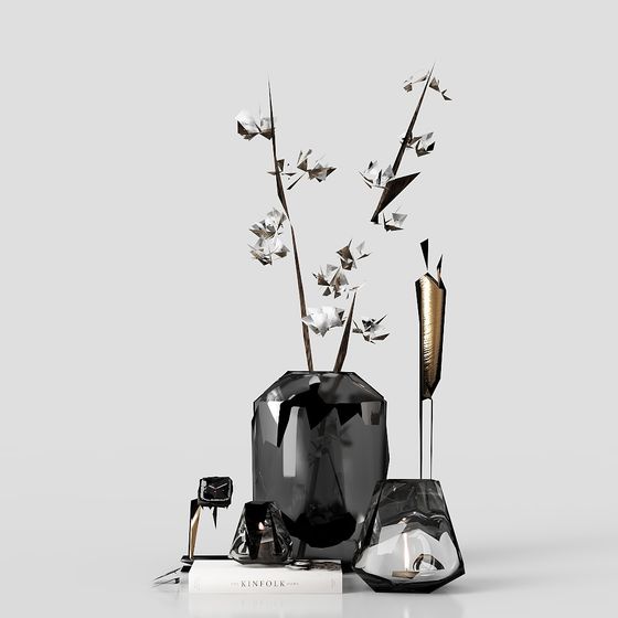 Stylish Geometric Black Crystal Vase 3D model