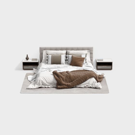 Contemporary Gray Bedroom Double Bed Combination 3D Model