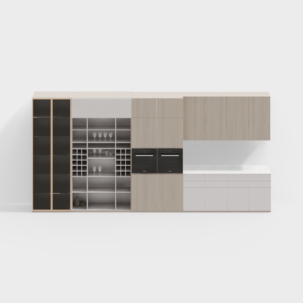 Modern City Wine Cellar 3D Model – Wood & Black Accents