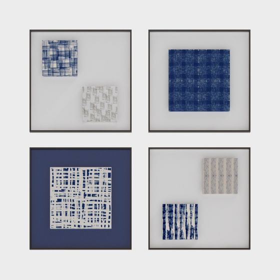 Modern Corridor Decorative Painting Combination 3D Model in Blue