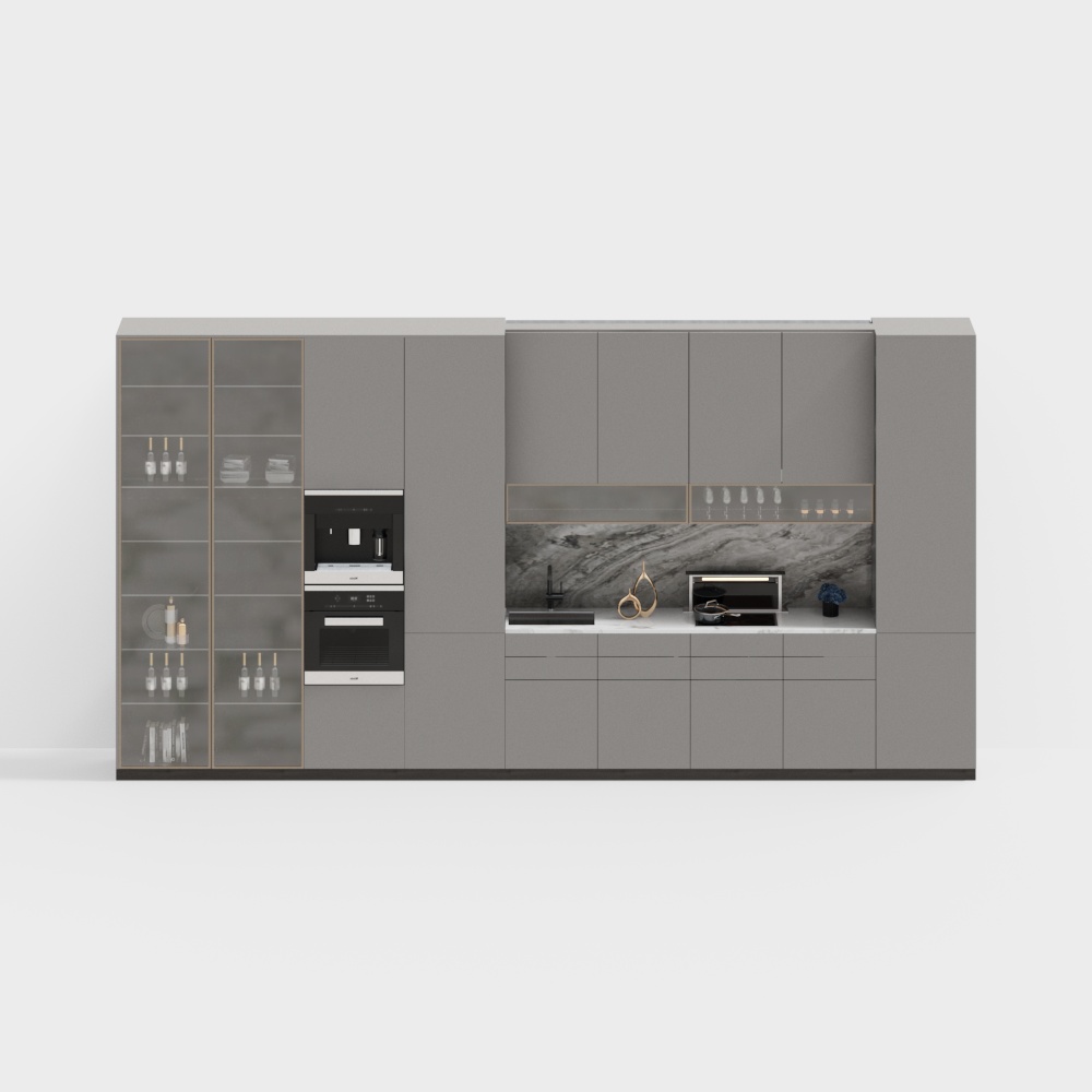 Modern Urban Kitchen 3D Model – Gray & Marble Style