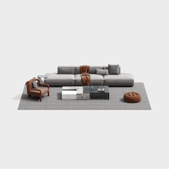 Stylish Low Poly 3D Sofa Set Model