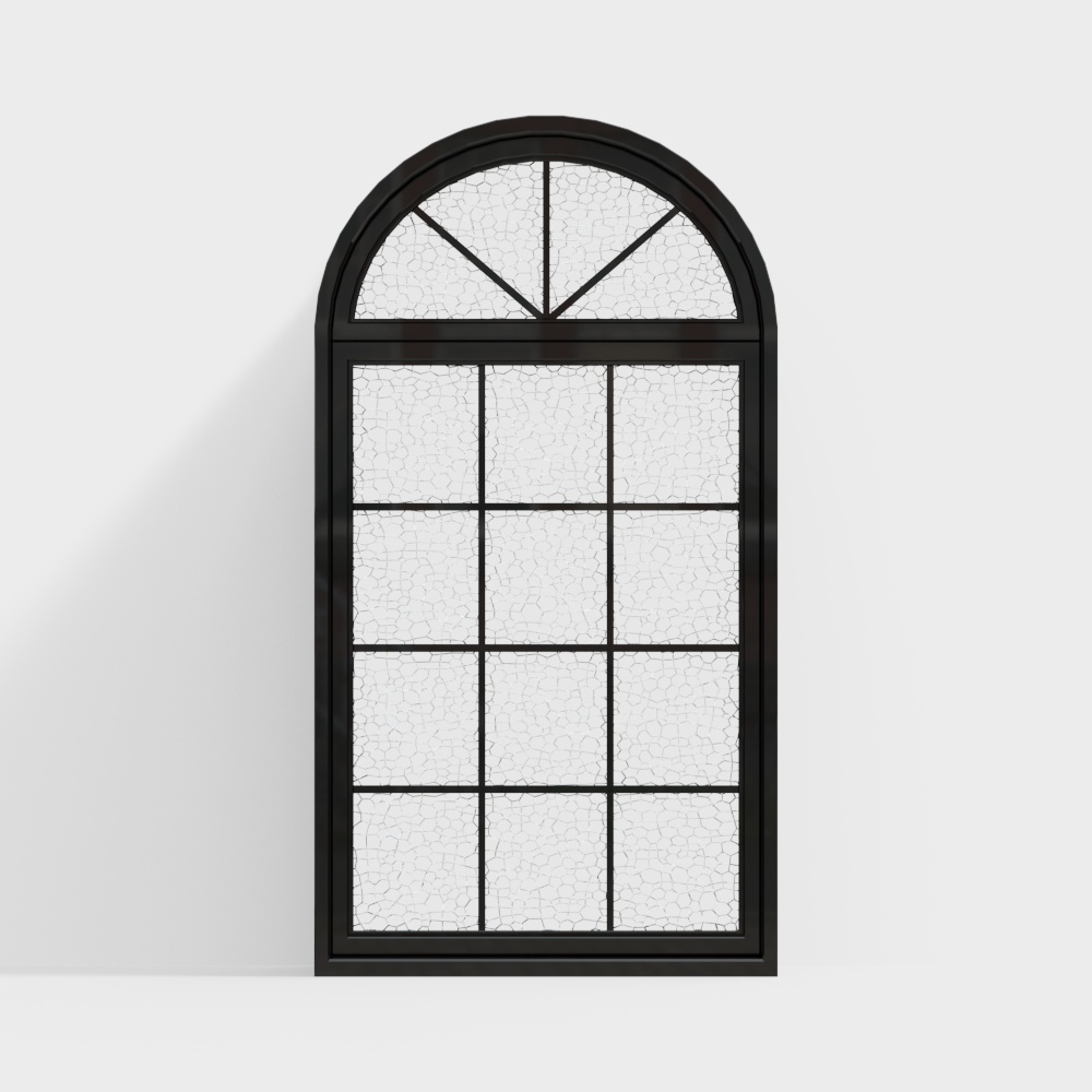 Elegant Arch Window 3D Model – Vintage Black Metal Frame