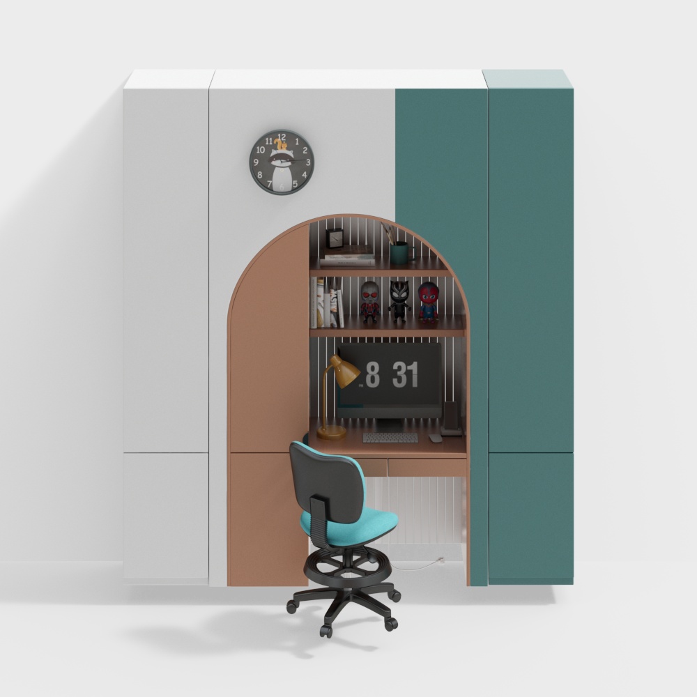 Modern bedroom bookcase desk for children