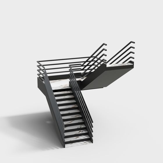 Stylish Black Metal and Marble Staircase 3D model