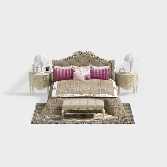 Elegant French-Style Bedroom Bed 3D model