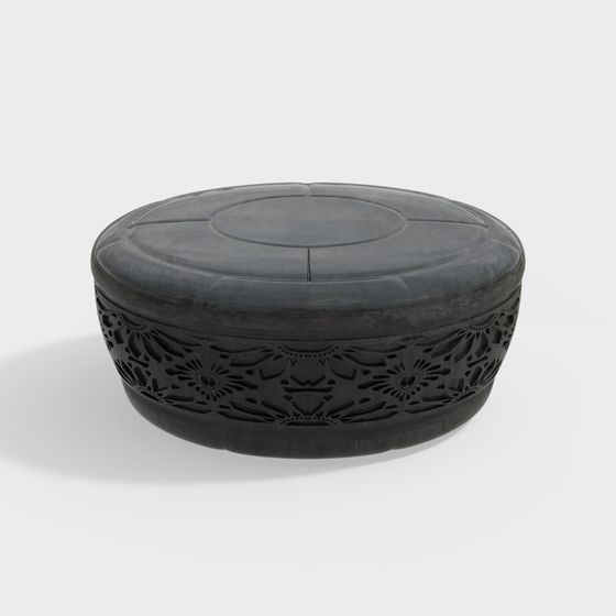 Low-Poly Round Wooden Box 3D model Inspired by African Art