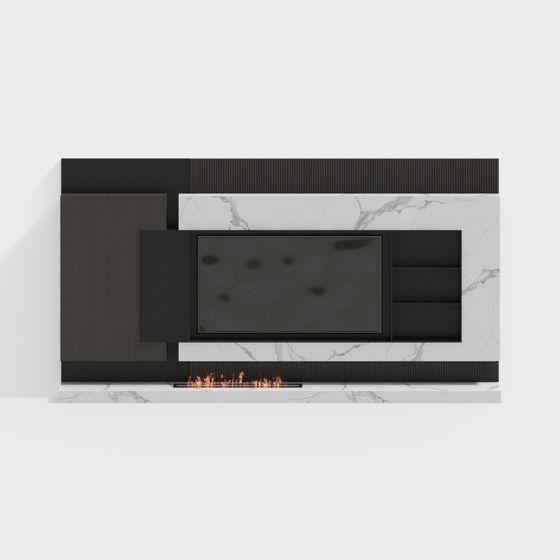 Black Modern Living Room Background Wall 3D Model