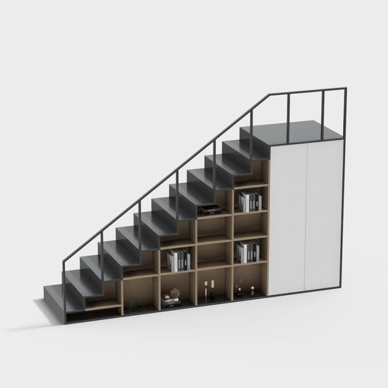 Modern Low-Poly Staircase Bookshelf 3D model