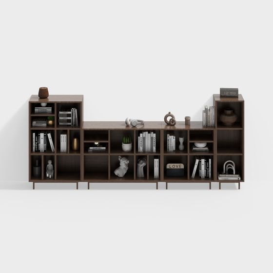 Scandinavian Study Space Bookshelf 3D Model in Black for Stylish Interiors