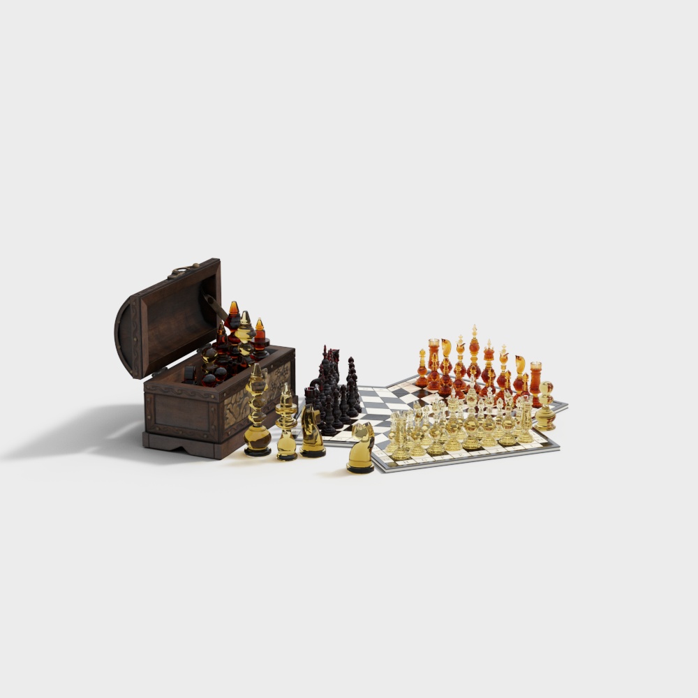 Vintage Chessboard Set 3D model