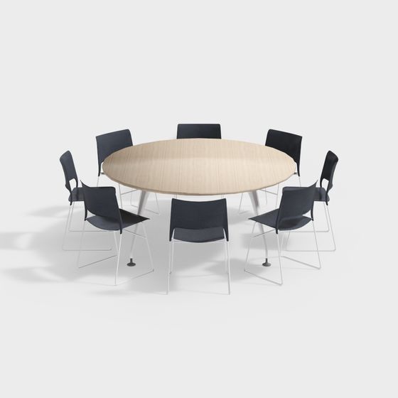 Low-Poly Conference Table and Chairs 3D model