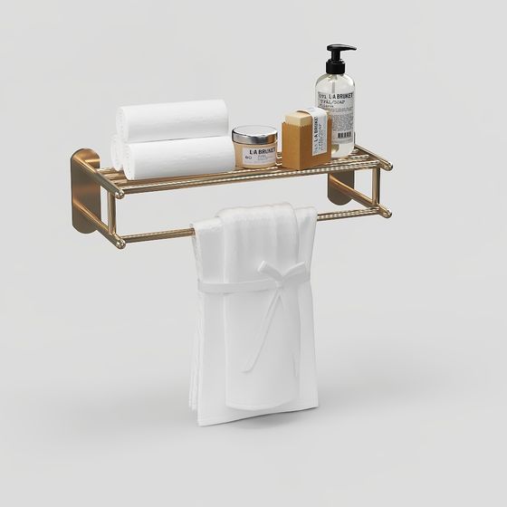 Modern Bathroom Towel Rack 3D Model in Golden