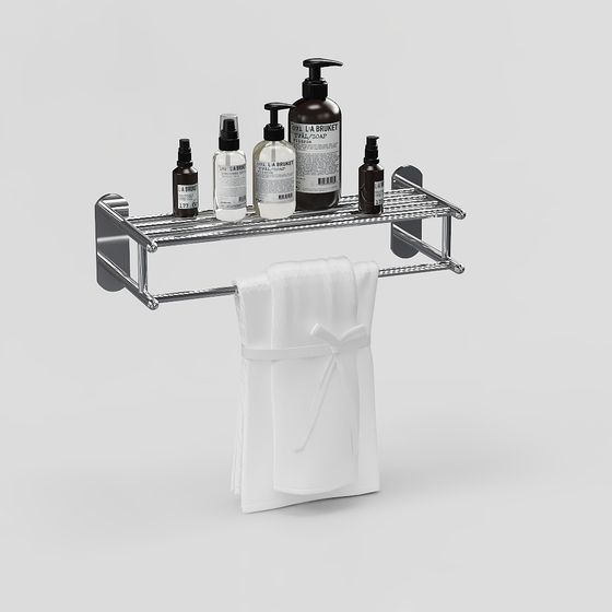 Modern Bathroom Towel Rack 3D Model in White Finish