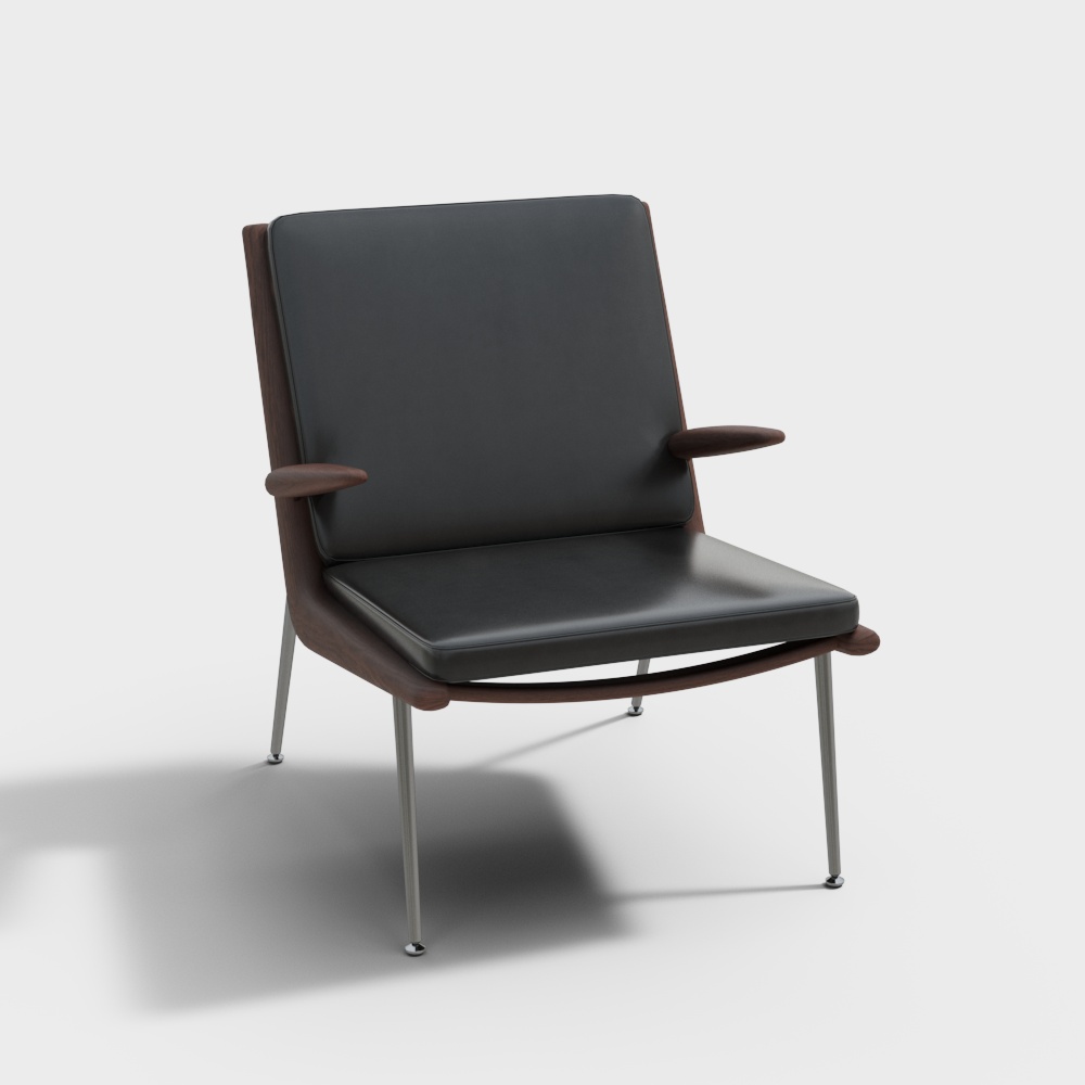 Antique bedroom leather upholstered lounge chair with double armrest