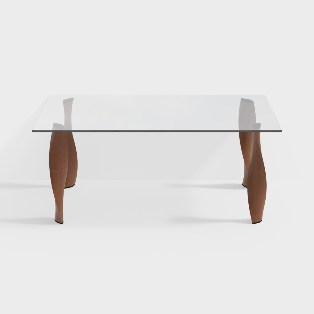 Modern creamy style rectangular glass dining table