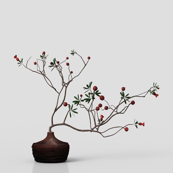 Elegant Low-Poly Branch and Fruit 3D model for Creative Projects