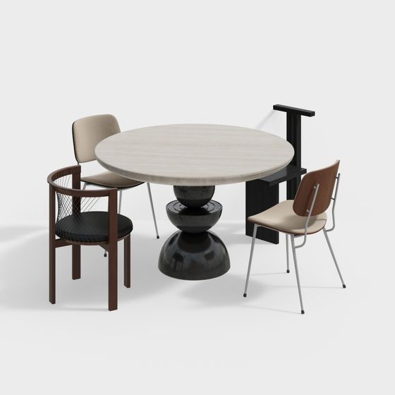 Round Table and Chair Set 3D model