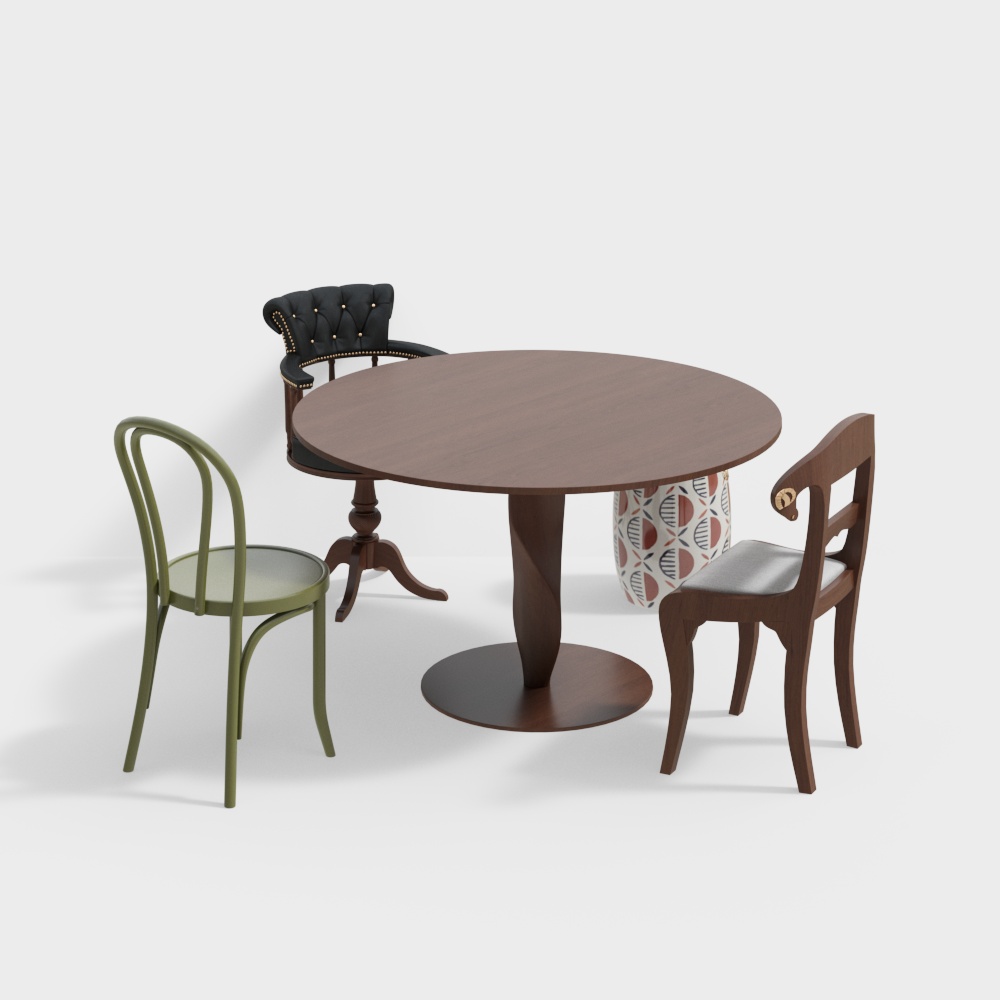 Retro-Modern Dining Table and Chairs 3D Model – Wood Texture